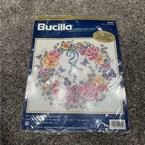 Bucilla Stamped Cross Stitch Kit "Rose Ivy Heart Wreath" #42464 Butterflies